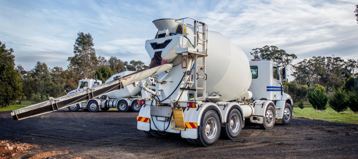 Concrete delivery truck on residential job site in San Clemente